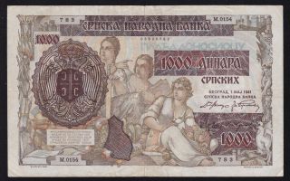 Serbia - - - - 1000 Dinara 1941 - - - - Vf - - - - - Ww2 - - - - - - -