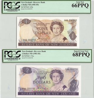 Zealand Nd (1981 - 85) Pcgs 66 To 68 Ppq Hardie $1 - $2 - $5 - $10 Matched S/n Set