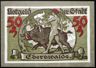 Eberswalde 1918 No Serial " Nude Woman W/wild Boar " 50 Pf Notgeld Germany