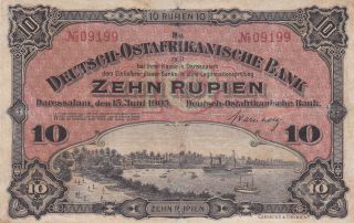 10 Rupien Vg - Fine Banknote From German East Africa 1905 Pick - 2 Very Rare