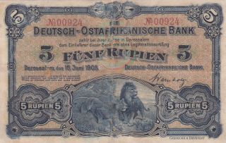 5 Rupien Vg - Fine Banknote From German East Africa 1905 Pick - 1 Very Rare