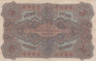 5 RUPIEN VG - FINE BANKNOTE FROM GERMAN EAST AFRICA 1905 PICK - 1 VERY RARE 2