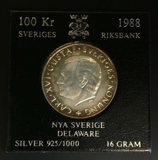 Sweden,  100 Kronor,  Delaware,  Colony Of Sweden,  1988,  Silver Unc