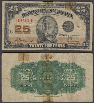 Canada 25 Cents 1923 (vg) Banknote Km 11 Dominion