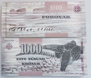 Faroe Faeroe Islands 1000 Kronur 2011 - 2012 P 33 Bird Unc