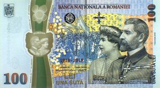 Romania 100 Lei 2018 Unc Polymer Banknote Folder Anniversary Great Union Unire R