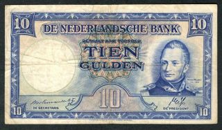 1945 Netherlands 10 Gulden Note.