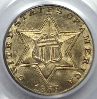 1858 3 - Cent " Silver ",  Pcgs Ms65