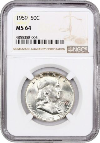1959 50c Ngc Ms64 - Franklin Half Dollar