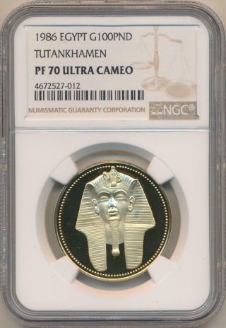 1986 Egypt Gold 100 Pound.  Tutankhamen.  Ngc Pf70 Ultra Cameo