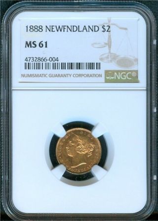 Newfoundland $2 Gold,  1888,  Ngc Ms61