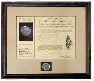 Framed Silver 8 Reale From The Atocha Shipwreck With And Appraisal (85a2)