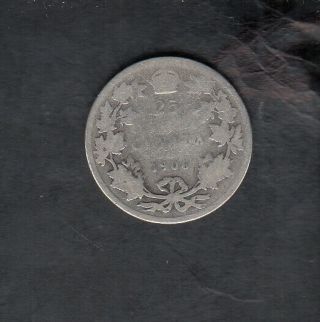 1906 Small Crown Canada Silver 25 Cents