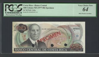 Costa Rica 100 Colones Nd (1977 - 88) P248s Specimen Tdlr N015 Uncirculated