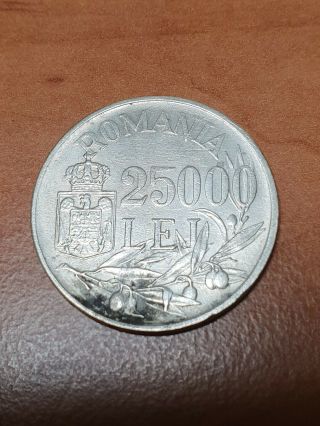 Romania 25.  000 Lei 1946 Silver Coin