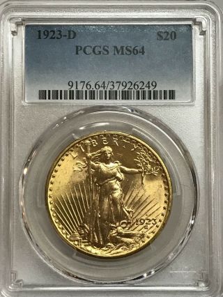 1923 - D $20 Saint Gaudens Gold Double Eagle Pcgs Ms64 37926249