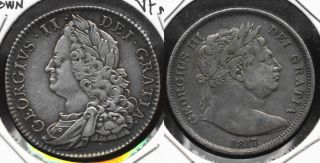1751 & 1817 British Half Crowns Appealing Examples (cat Value $1100, )