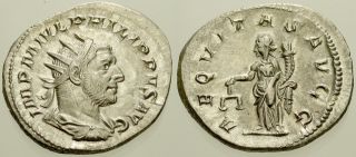 023.  Roman Silver Coin.  Philip I.  Ar Antoninianus.  Rome.  Aequitas.  Ef