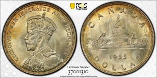 1935 Canada Silver Dollar Ms64 Pcgs Coin & Light Patina - Xbeh