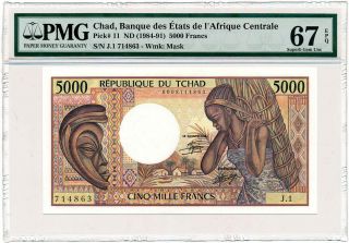 Chad - 5000 Francs Nd/1984 - P11 Pmg Gem Unc 67 Epq