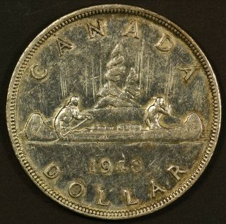 Canada,  1948 Silver $1 Dollar - Key Date - Cleaned