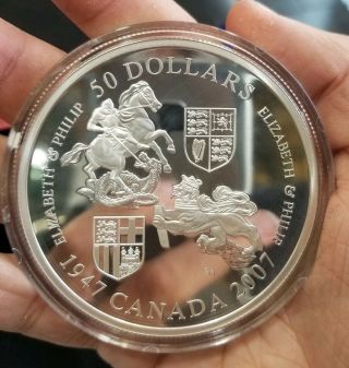 2007 $50 Canadian 5 Ounce Silver Coin 50th Anniversary Of The Queen Set