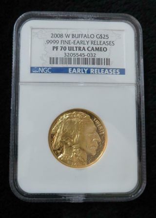 2008 - W Gold Buffalo $25 Ngc Graded Pf70 Ultra Cameo 1/2 Ounce Gold.  9999