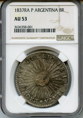 Argentina 1837 - Ra P 8 Reales Radiant Sun With Face Scarce,  Graded Ngc Au - 53.