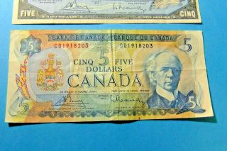 2 Bank of Canada 5 Dollar Notes - 1954 & 1972 3