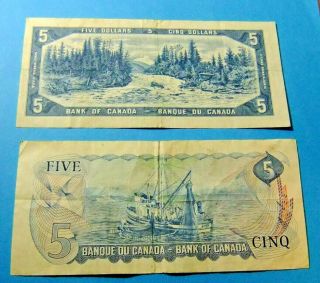 2 Bank of Canada 5 Dollar Notes - 1954 & 1972 4
