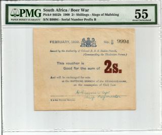South Africa: Boer War Mafeking Siege 2 Shillings Prefix B.  P S652b Pmg 55