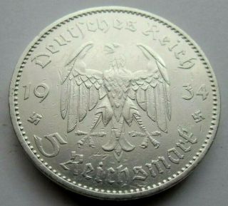 (236) XXRARE German SILVER COIN 5 REICHSMARK 1934 A 2