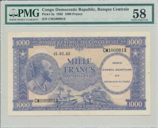 Banque Centrale Congo 1000 Francs 1962 Pmg 58