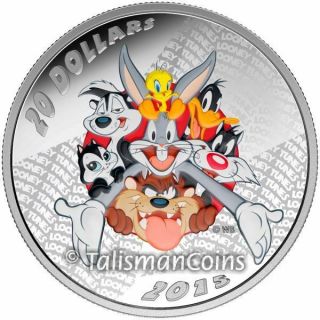 Canada 2015 Looney Tunes Merrie Melodies $20 1 Oz Pure Silver Proof With Color