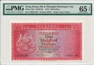 Hong Kong Bank Hong Kong $100 1973 Scarce Date Pmg 65epq