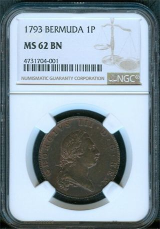 Bermuda 1793 Penny,  Ngc Ms62