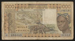 West African States (p607hf) 1000 Francs 1985 F,  Niger