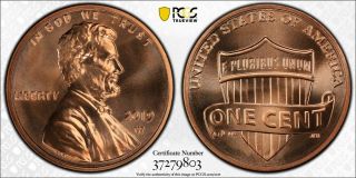 2019 - W 1c Pcgs Ms68rd Lincoln Shield Cent With Gold Shield And Trueview