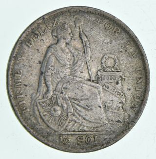 Silver - World Coin - 1927 Peru 1/2 Sol - World Silver Coin - 12.  1g 725