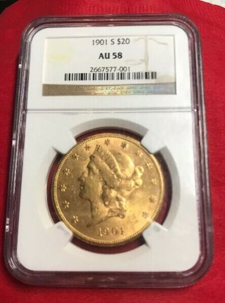 1901 - S Liberty Head $20 Gold Double Eagle,  Pcgs Au58,