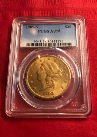 1905 - S Liberty Head $20 Gold Double Eagle,  Pcgs Au58,