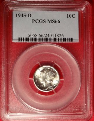 1945 - D 10c Pcgs Ms66 Gem Uncirculated Unc Mercury Silver Dime Type Coin 2