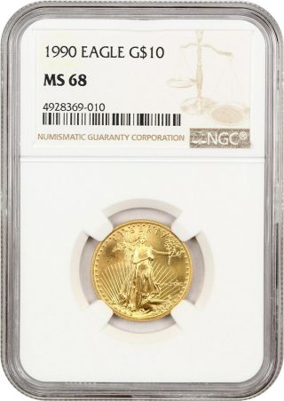 1990 Gold Eagle $10 Ngc Ms68 - American Gold Eagle Age