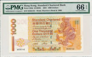 Standard Chartered Bank Hong Kong $1000 2001 Singular Prefix X Pmg 66epq