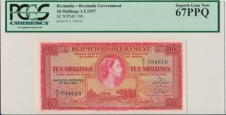 Bermuda Government Bermuda 10 Shillings 1957 Pcgs 67ppq