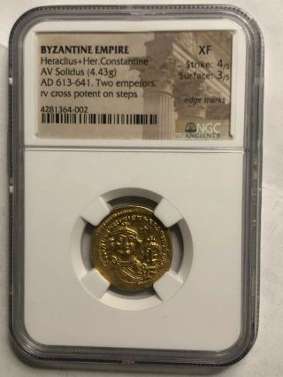 Byzantine Gold Solidus Emp Heraclius And Son (610 - 641 Ad) Ngc Vf