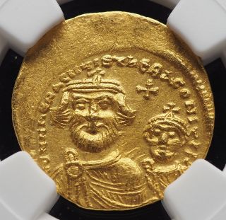 ​heraclius,  With Heraclius Constantine.  610 - 641.  Gold Solidus,  Ngc Ms State