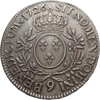 1726 France King Louis Xv Huge 4.  1cm Silver Ecu French Rennes Lys Coin I74845