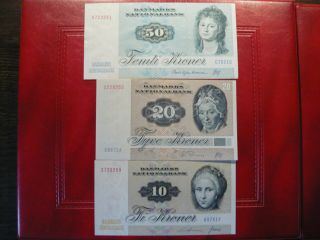 Denmark 10,  20 & 50 Kroner Aunc/unc
