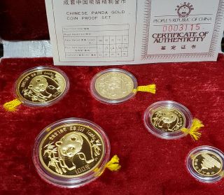 1986 China Gold Panda Proof Set Coins With
